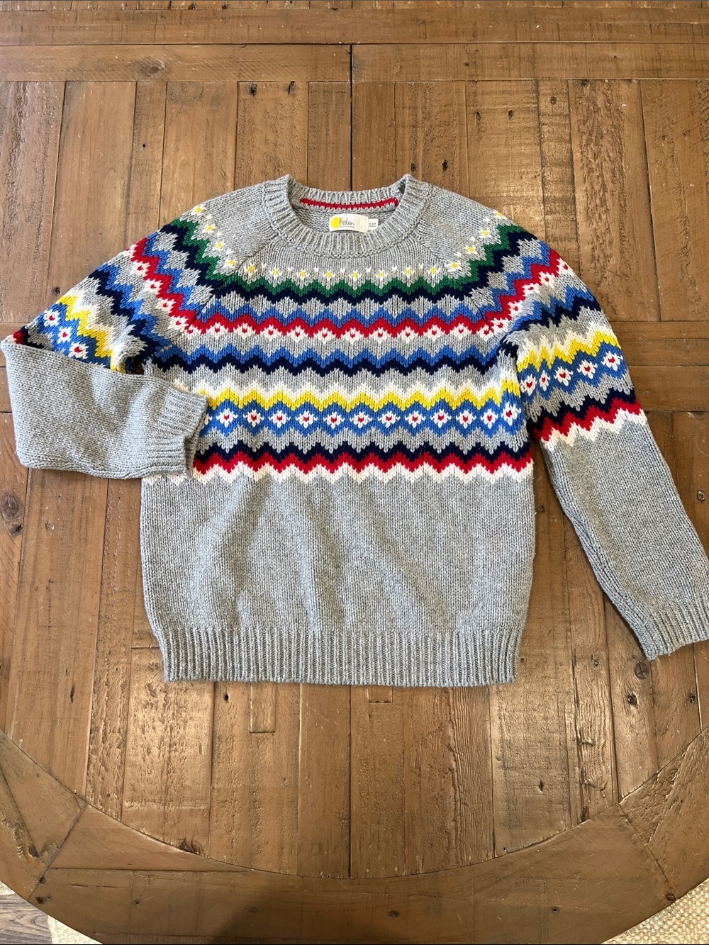 Mini Boden zig zag Nordic fairisle knit crewneck sweater 9-10 year gray colorful